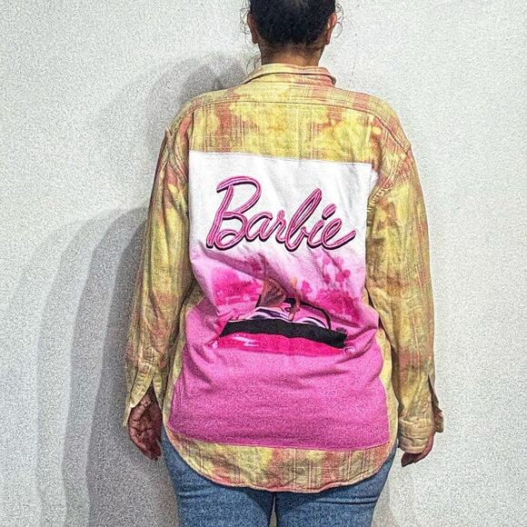 Barbie Pink Plaid Upcycled Shacket Sz M - Picture 1 of 12